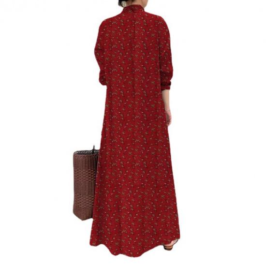 Women Floral Print Maxi Shirt Dress V‑Neck Lapel Long Sleeve Loose Fit Casual Long Dress With Pockets Boho Summer Beach Vacation Ladies Dresses