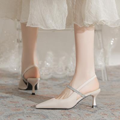 Sharp Pointed Slim Heel High Heels 2025 New Summer French Fashion Versatile Rhinestone Back Air Sandals
