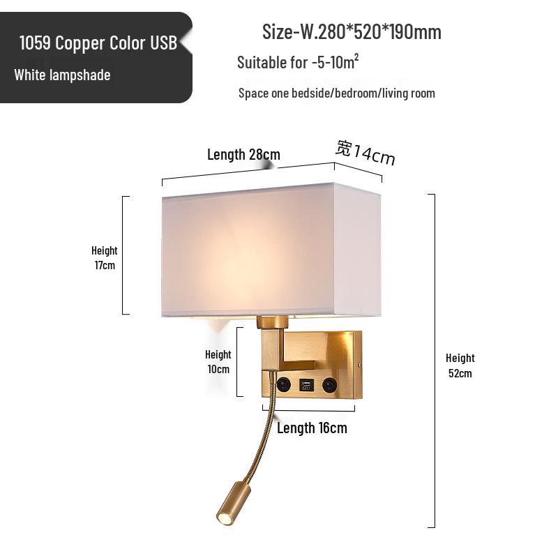 American Style LED Wall-Mounted Bedroom Lamp with Fabric Shade for Reading and Mobile Use