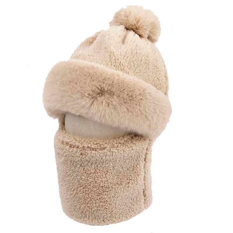 Winter warm windproof cap, children's scarf cap, mask, integrated ear protection headgear, cycling thickened warm hairball cap