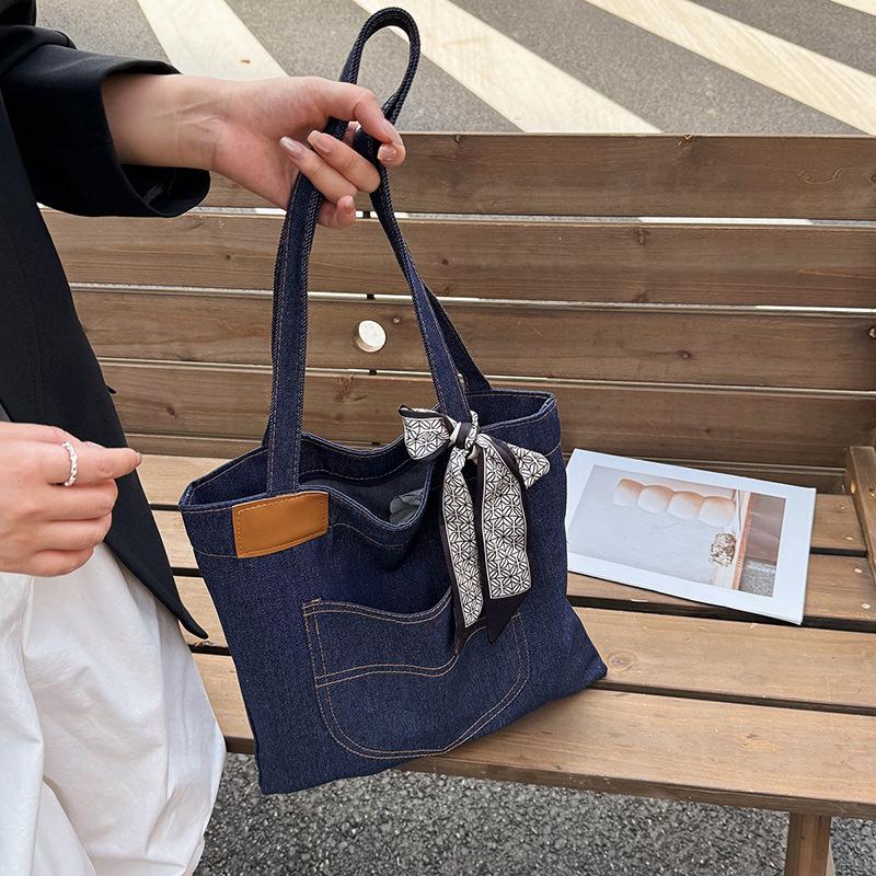 

Джинсовая сумка-тоут большой вместимости - Универсальная, повседневная в стиле ретро для женщин синий