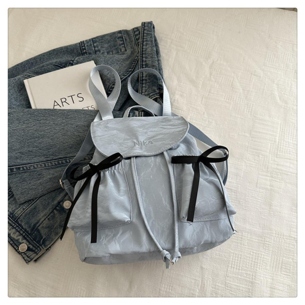 

Fashion Cute Knot Women s Backpack Large Capacity Solid Color Travel Bag Drawstring Students Bookbag Travel синий
