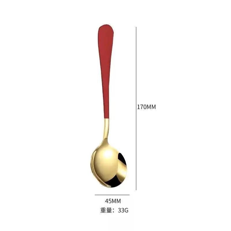 17cm Stainless Steel Round Spoon Cute Dessert Spoon Coffee Children's Golden Silver Spoon Dessert Spoons Kitchen Soup