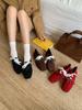 French lace Mary Jane small leather shoes women's 2025 new square head thick heel lace-up ballet retro single shoes