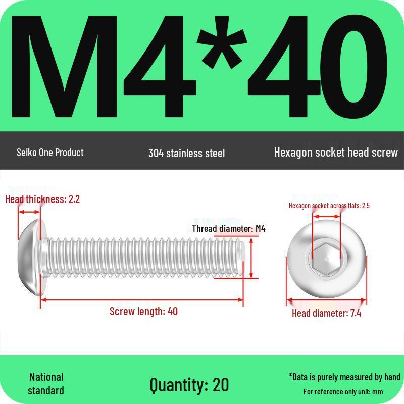 304 Stainless Steel Pan, Half, and Round Head Hexagon Screws (M2-M12)