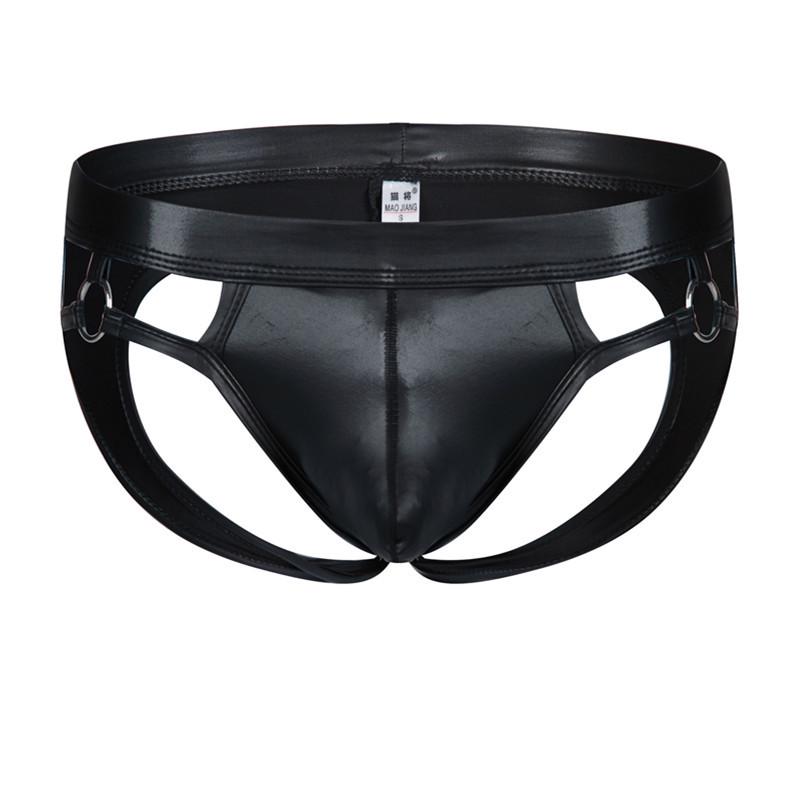 Herren Faux Lackleder Ring-Slips mit U-Beutel und Hohlrücken-Design