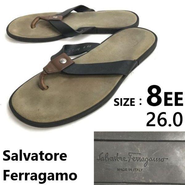 

Salvatore Ferragamo Italy Leather Sandals Women’s 8 26.0EE Brown Black Flat(USED)