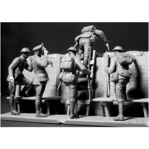 Master Box 1/35 Scale British Infantry Unit (5-Piece Attack) with Trench Miniature Diorama, Plastic Model Kit MB35114
