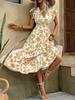 Yahua Women's Bohemian V-Neck Floral Dress - Elegant Summer Waist-Cinching Commuter Style 2026