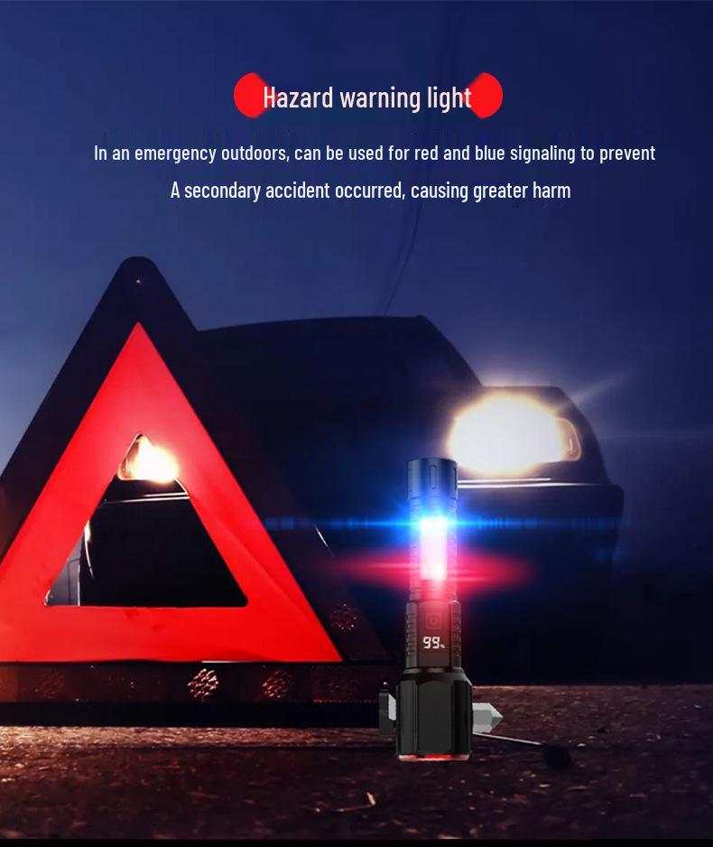 Portable Multi-Functional Safety Hammer with Strong Flashlight for Car and Outdoor Emergencies