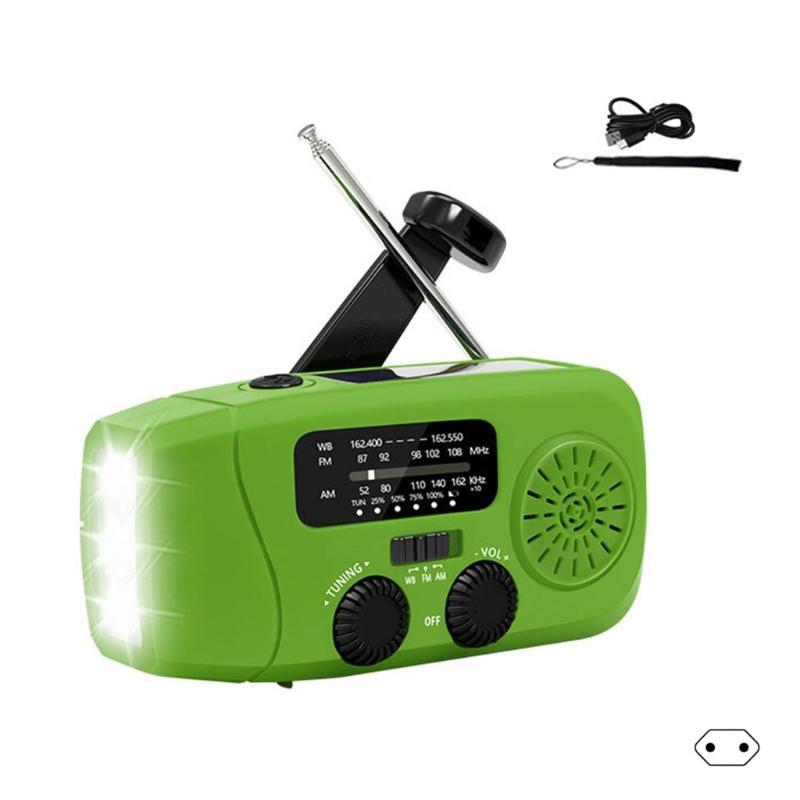 

Emergency Solar Radio With Hand Cranked Generator With 2000mAh Rechargeable Battery Solar Hand Cranked Outdoor зелений