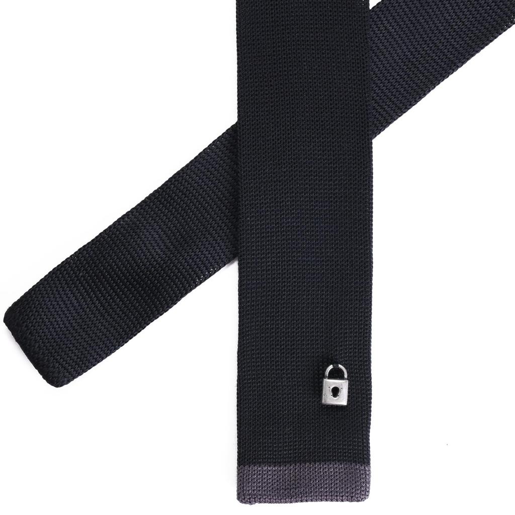 [RACHEL] Rachel Knit Tie, Narrow Tie, Slim Tie, Washable, Square End, with One-Point Charm (Pattern A)