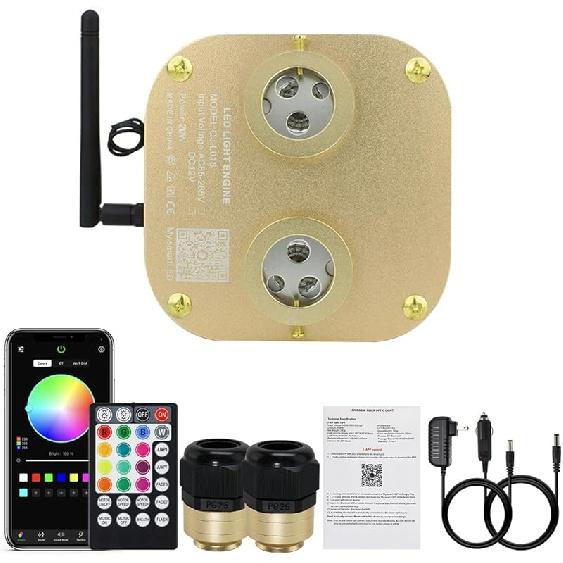 AKEPO 10W Twinkle Fiber Optic Light Engine Light Source, APP Control + Music Activated + 28-Key Remote Control for Car Stars Headliner and Home Star