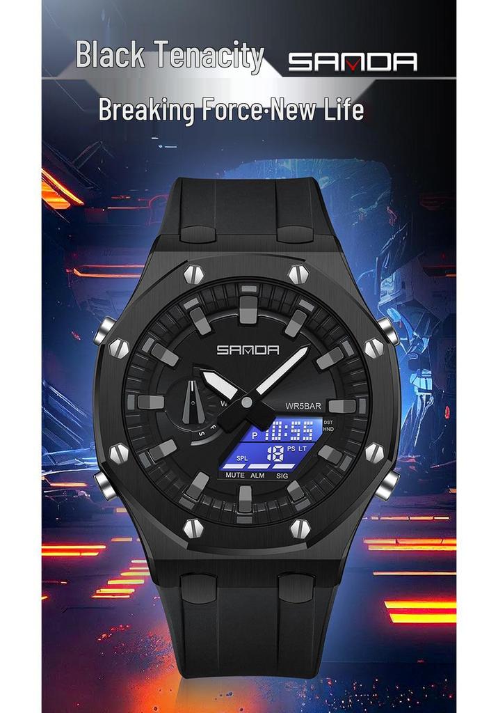 Sanda Octagonal Multifunctional Luminous Waterproof Men's Watch