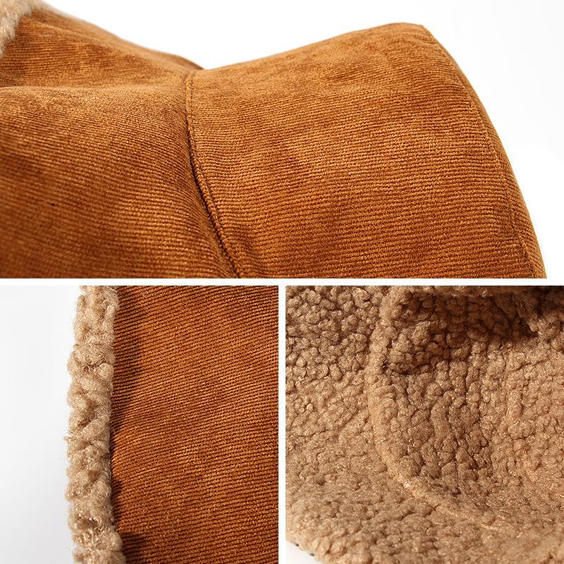 Reversible Pelz-Eimermütze, elegante, flauschige Eimermütze, Cord, trendige Wintermütze, flauschig, warm, modisches Fleece