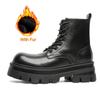 Fashion British Casual Leather Non-slip Motorcycle Boots for Men Fashion Thick Bottom Round Toe Shoes High Top Designer Lace-Up Boots