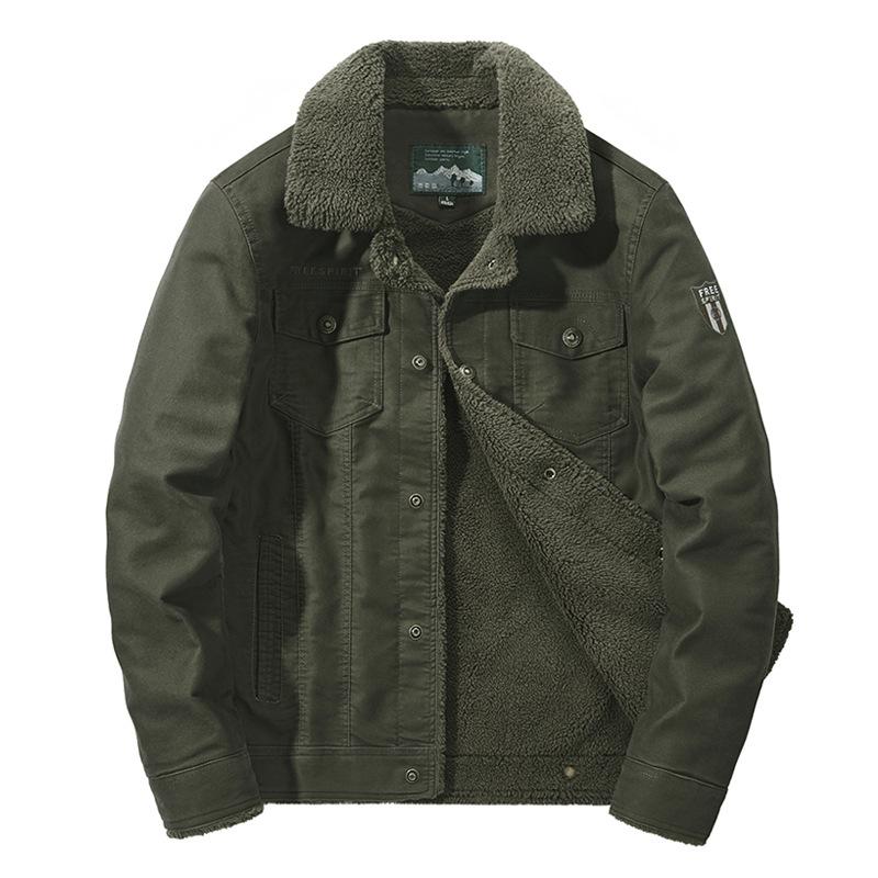Plus Size Men's Jacket Men's Middle-aged Fleece-lined Thickened Lasel Jacket Multi-pocket Work Clothes