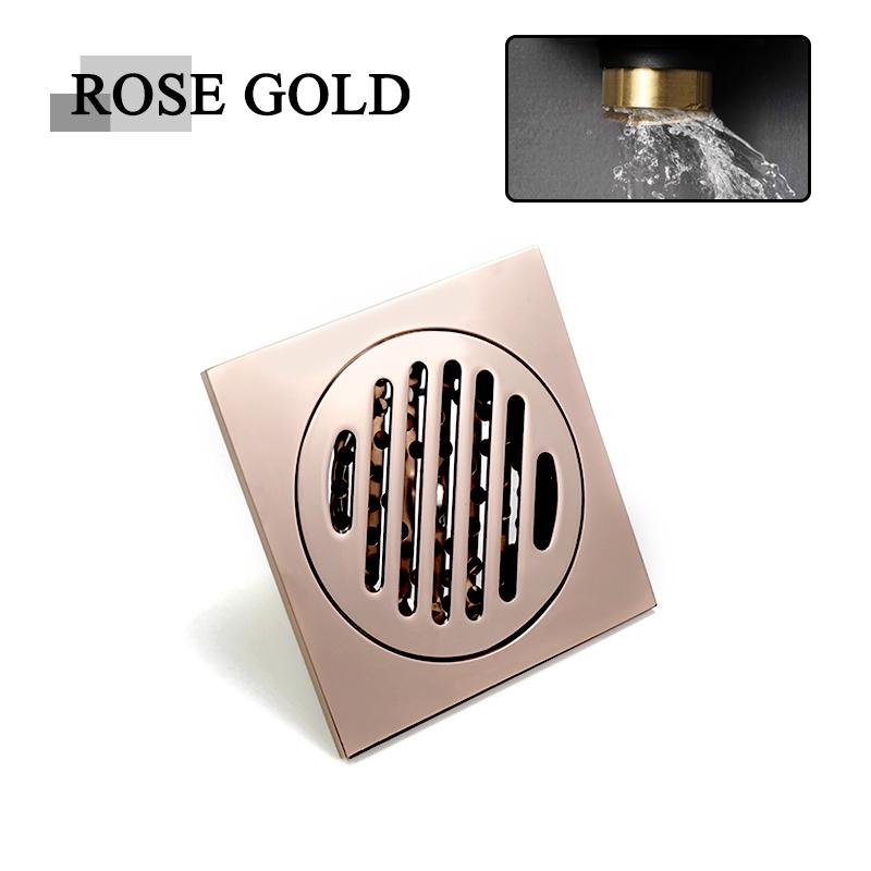 Badezimmer Wasser Bodenablauf Messing Matt Gebürstet Schwarzgold Roségold mit Filter 100x100 für Duschraum Küche