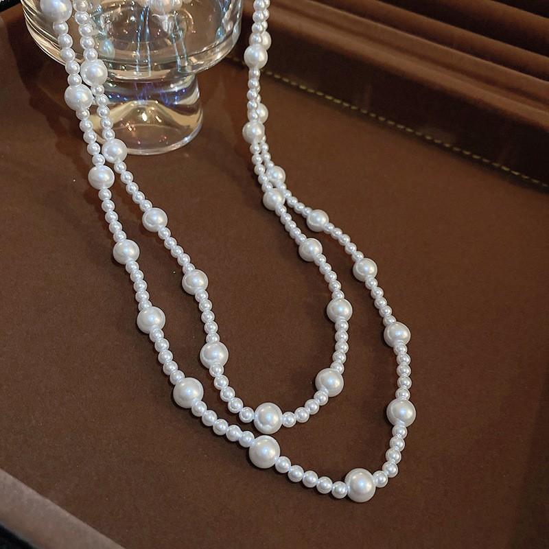 Diamond Water Drop Pearl Beaded Necklace Autumn and Winter French Light Luxury Sweater Chain Fashionable Versatile High-end Jewelry