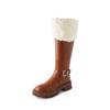 Leather Brown Thick-Soled High Tube Long Tube Cold-Resistant Leather Surface And Knee Long Snow Boots Women'S Winter Fleece Thickened Boots