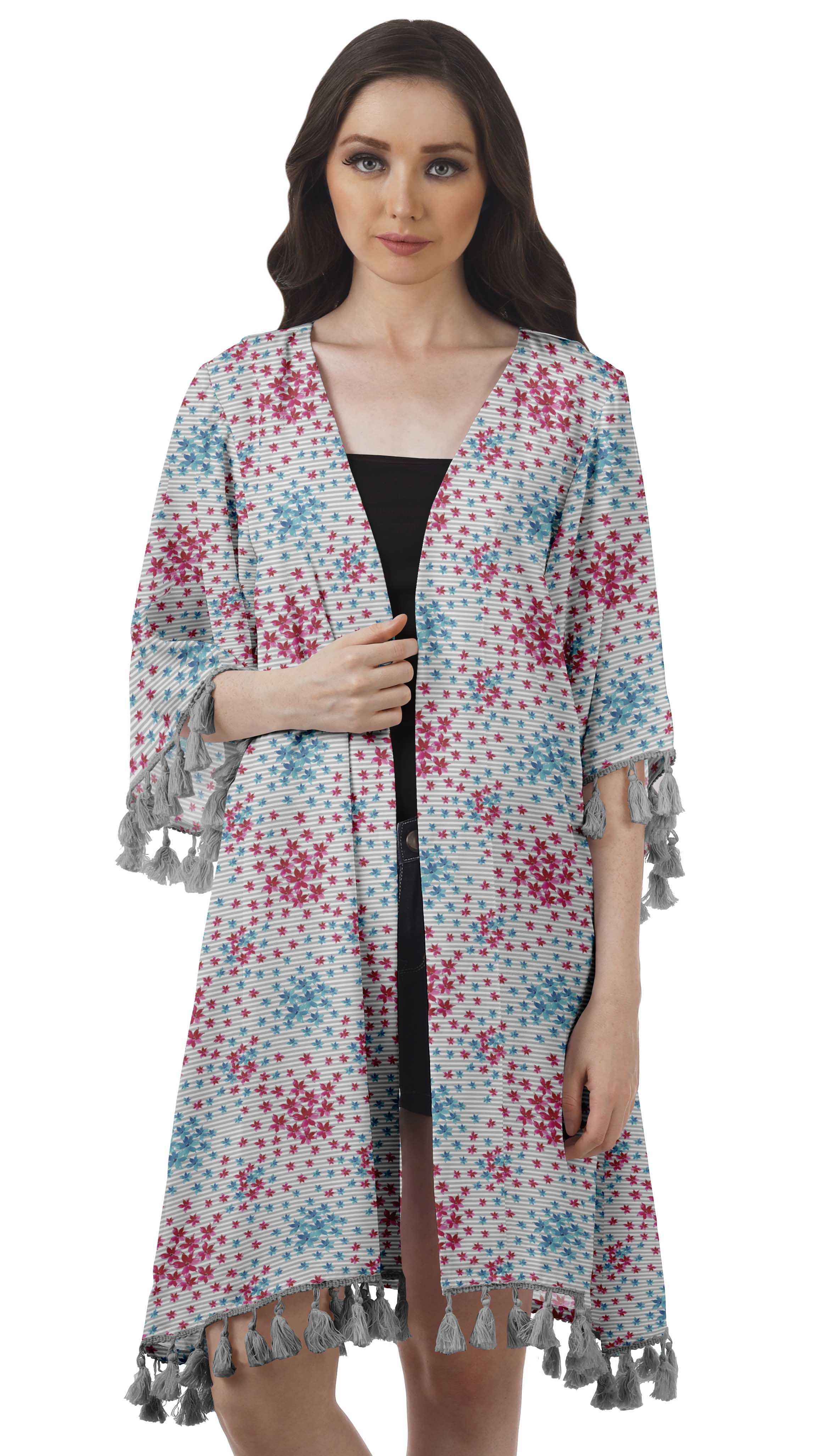 

Moomaya Відкритий спереду пляжний чохол з принтом 3 4 рукави Georgette XS білий