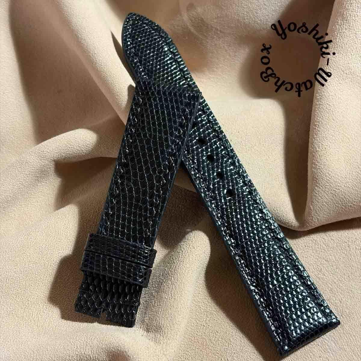 Used liz-365 Lizard Leather Watch Strap Black (Lug Width 21 mm - Buckle Width 18 mm)