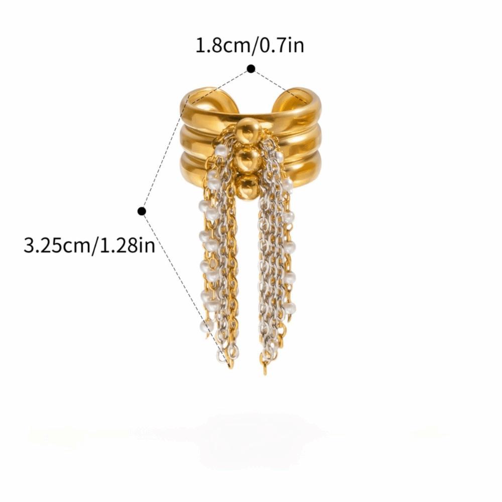 

Creative Stainless Steel Tassel Ring Beaded Chain Three-Layer Gold Color Plated Ring Open Finger Ring Jewelry Accessories