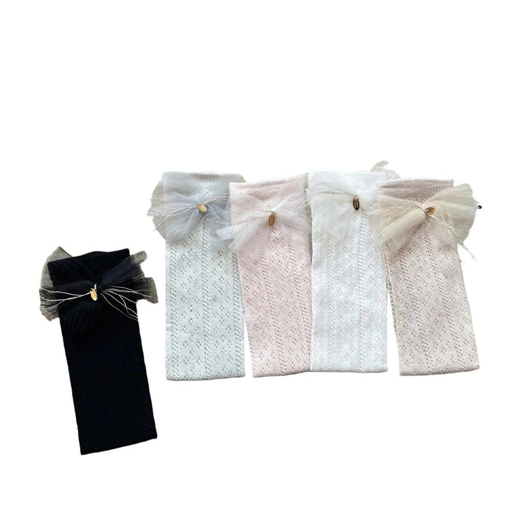 Girls' Ultra-Thin Mid-Calf Slouch Socks - Breathable Mesh with Bow, Lolita Style