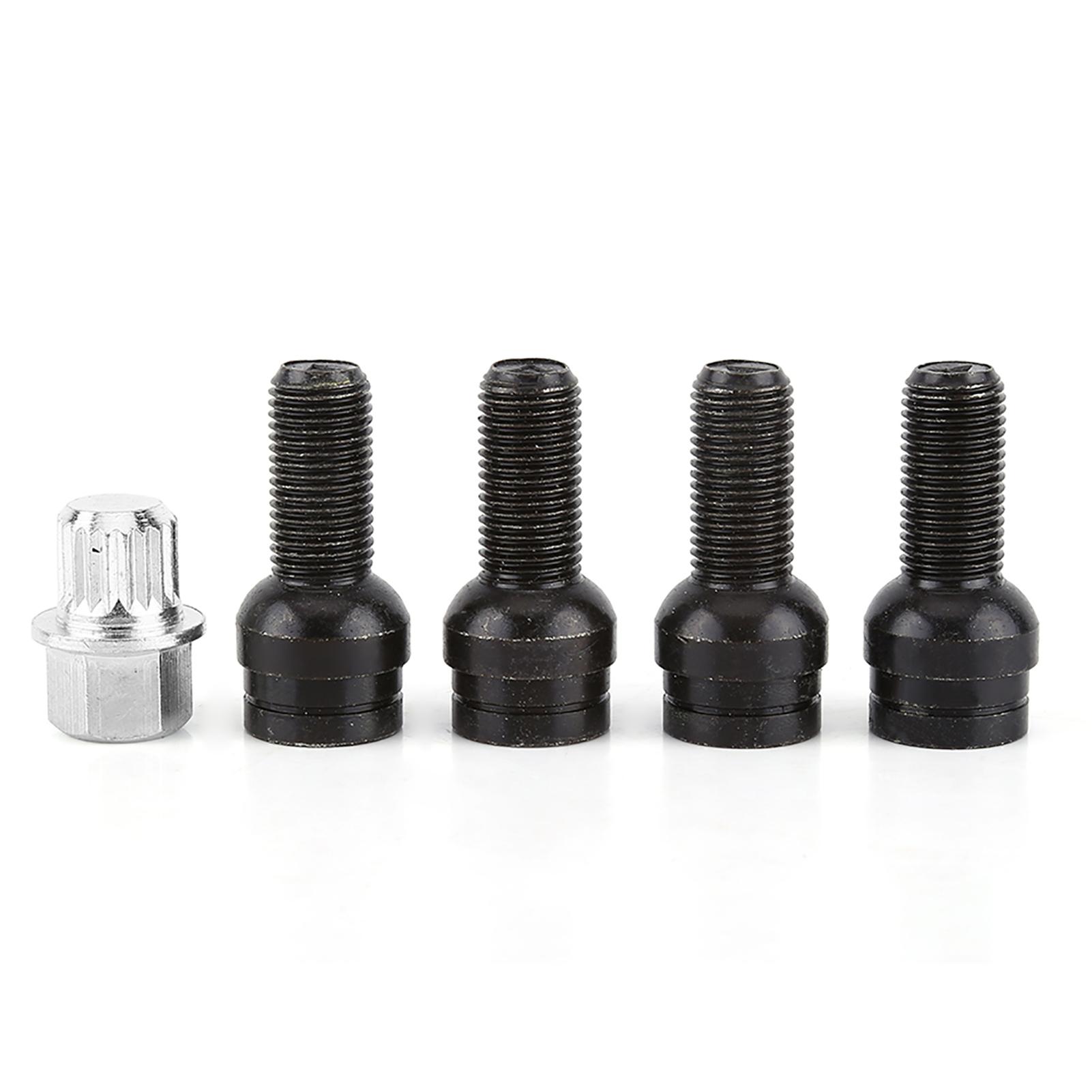

4+1 M14*1.5MM Black Steel Wheel Bolt & Lock Lug Nut Set With Key чёрный