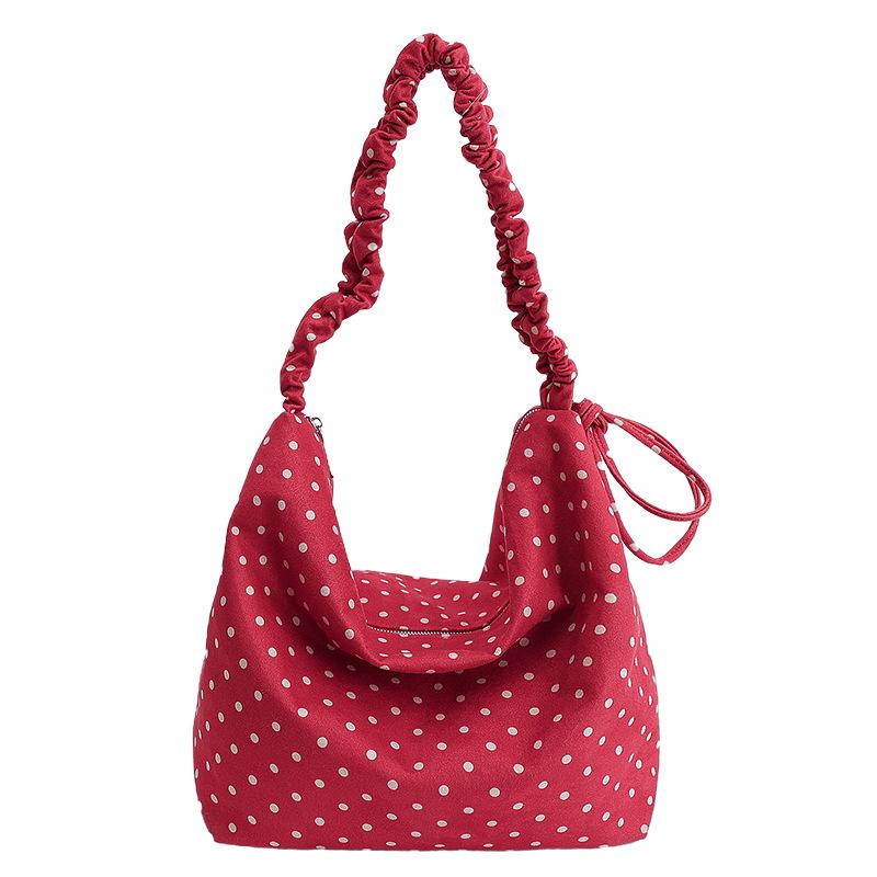 Polka Dot Canvas Shoulder Bag for Women with Adjustable Strap and Spacious Design красный 1490₽