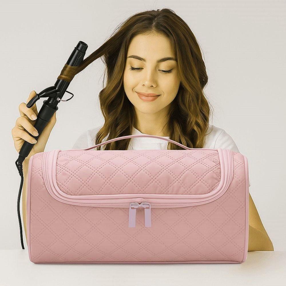 Einfarbige Lockenwickler-Tasche mit Doppelreißverschluss, Aufbewahrungspouch für Glätteisen, Reise