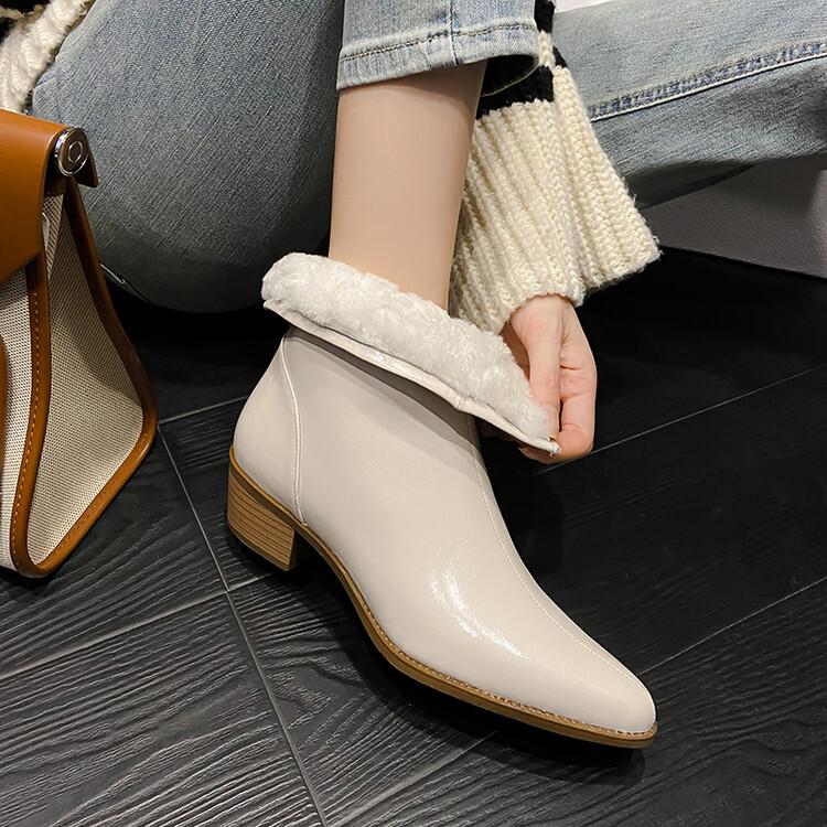 Fashion New Winter Split Leather Women Boots Pointed Toe Warm Wool Boots for Women Fashion Boots Concise Ladies Shoes Zapatos De Mujer
