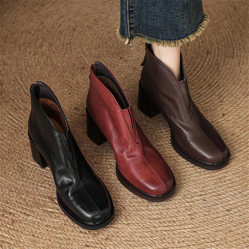 Fashion New Autumn Winter Genuine Leather Women Boots Fashion Chelsea Boots for Women Round Toe Short Boots High Heels Botines Mujer
