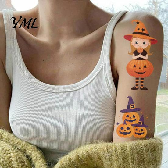 Water Transfer Stickers 10 Sheets Halloween Temporary Tattoos for Kids, Fake Tattoo Body Stickers, Waterproof Kids Costume Accessories Face
