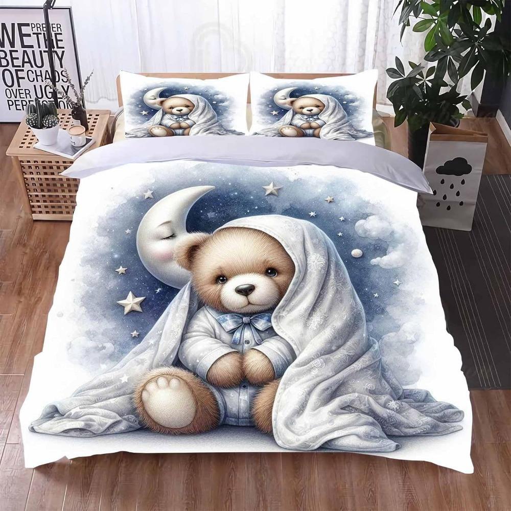 Cute Teddy Bear Children's Adult Down Duvet Cover Cartoon Animal Bedding, Colorful Comfortable Full Size Down Duvet Cover De