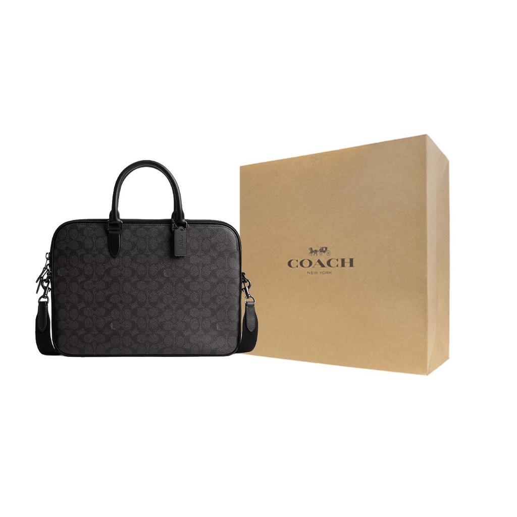 Coach Gotham 38 Classic Print Zipper Closure Coated Canvas And Calfskin Crossbody Shoulder Tote Bag Large Men bags Charcoal CV955-R8E