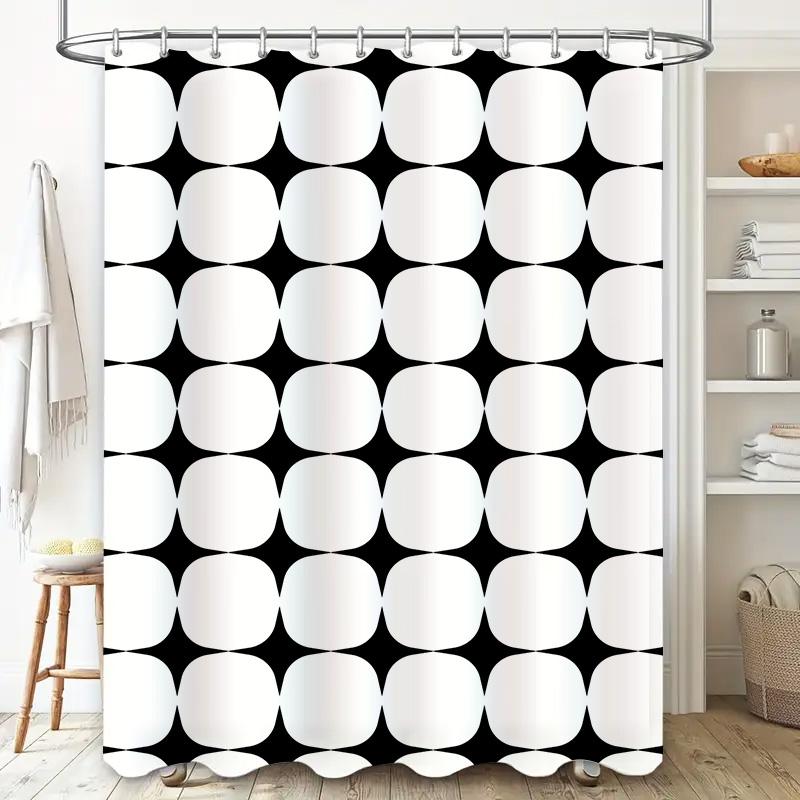 Modern White Black Shower Curtain with Bathroom Decor Set Perfect for Bathtub (Size: 72x84inches)