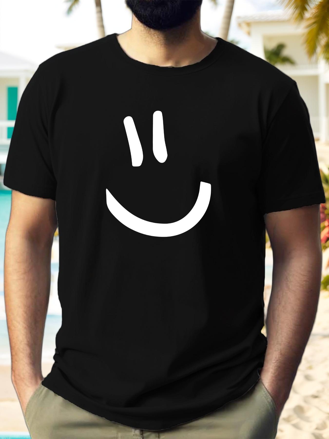 joyful Face Graphic T-shirt - Casual Summer Short Sleeve Crewneck XXL