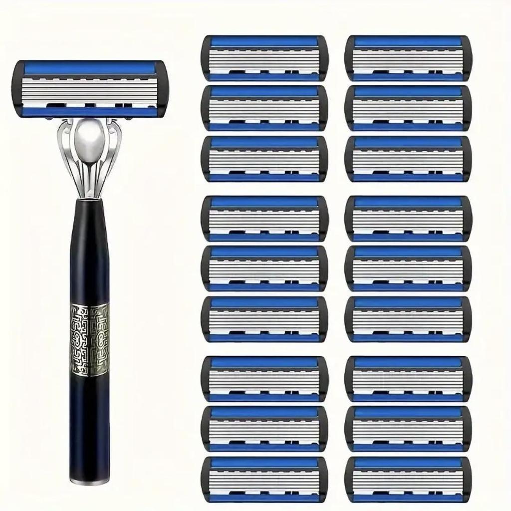 Men's Chinese Style Razor Set: Smooth, Comfortable Shave with Six-Layer Blades, 15 Pieces
