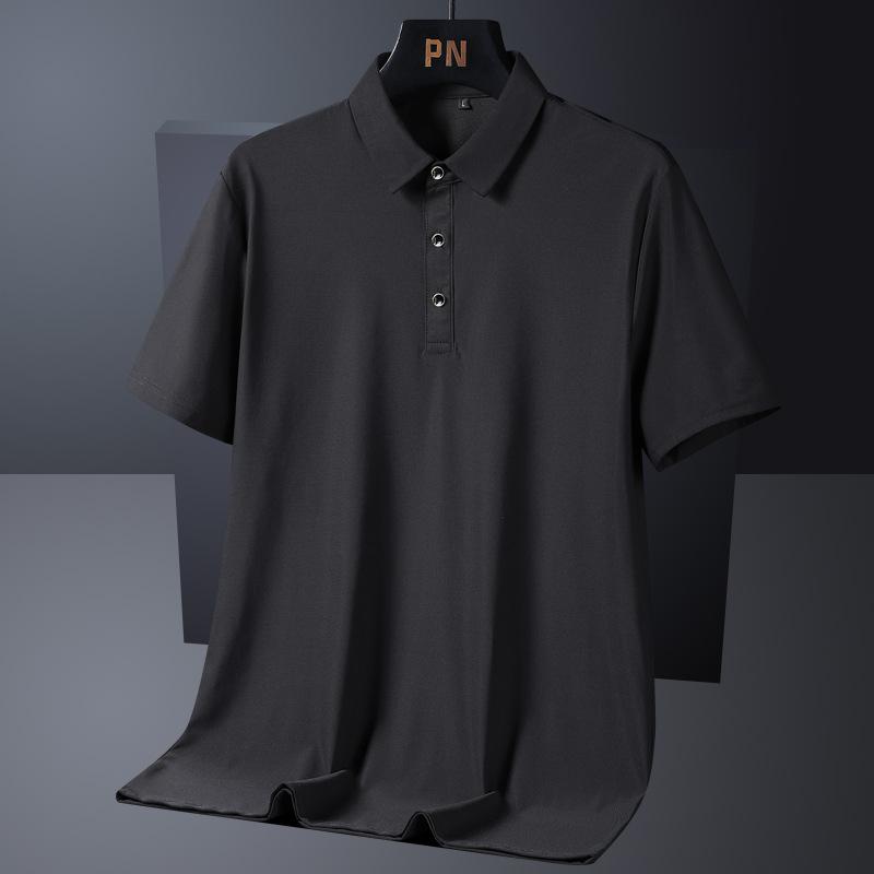 Ice Silk Polo Shirt Men's Short Sleeve Large Thin T-shirt Cool Relaxed Polo Neck Half Sleeve T-shirt Solid Color Shirt
