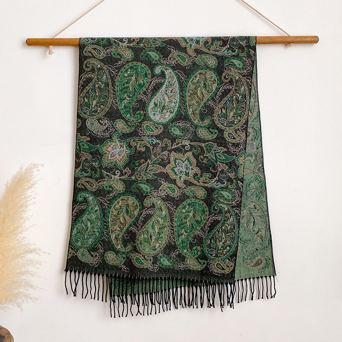 

Имитация кашемира жаккардовый этнический стиль шаль с узором «цветы кешью» с женским дорожным отпускным фото шарф для тепла 200x65cm зелёный