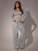 Autumn Casual Long Pants Set Square Neck Long Sleeve Short Top Women Sportswear