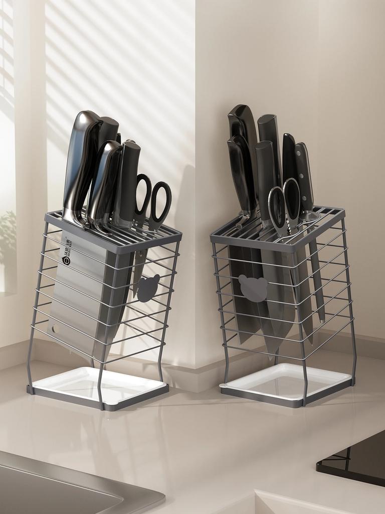 Organizador de Cuchillos Universal Acero Inoxidable Cocina Drenaje Soporte para Cuchillos de Verduras Estante de Almacenamiento Con Bandeja de Drenaje Desmontable