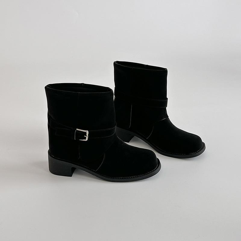 Retro belt buckle women's Martin boots autumn and winter fashion niche design leather boots foldable fashion boots short boots