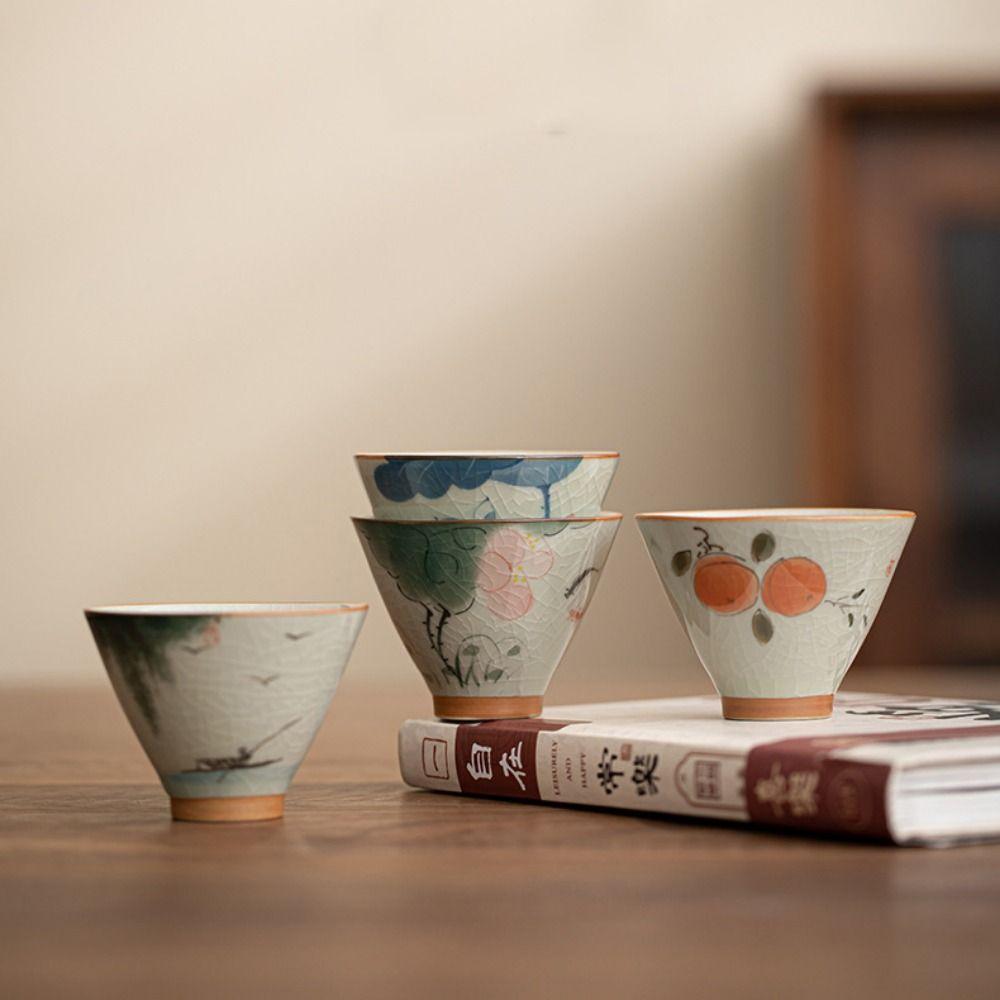 Chinese Kung Fu Tea Cup Lotus Graphic Tea Tasting Cups Assorted Color Ge Kiln Ceramic Tea Cup  Gift