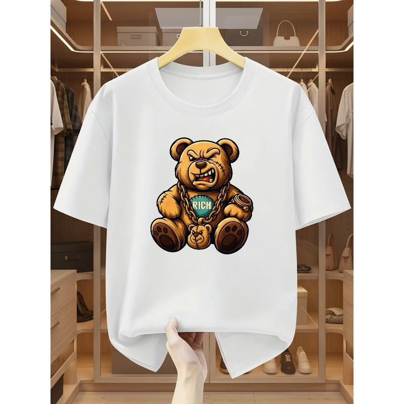 unisex'S T-Shirts Bear Print Round Neck Short Sleeve Tee Individual Trendy Casual Short Sleeve T-Shirt Comfortable Casual Short-Sleeved T-Shirt In Sum