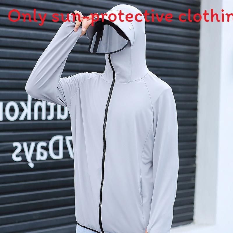 Summer Mens Uv Protection Ice Silk Sun Shirt With Hood For Outdoor Activities