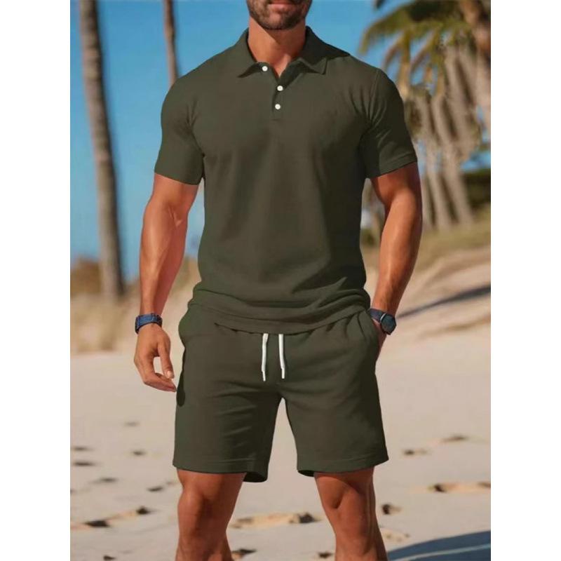 2025 Men's Slim Fit Summer Sports Short Sleeve Polo Shirt & Shorts Set