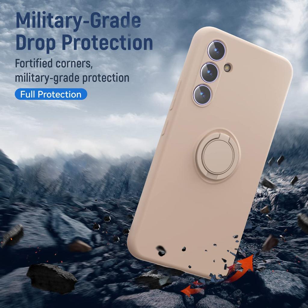 For Samsung Galaxy A54 5G Kickstand Liquid Silicone Phone Case with 2.5D Arc Edge Tempered Glass Screen Film