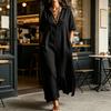 Summer Cotton Linen Dress for Women, Casual Loose Short Sleeve Long Dress, Button Up Lapel V Neck Flowy Maxi Dress